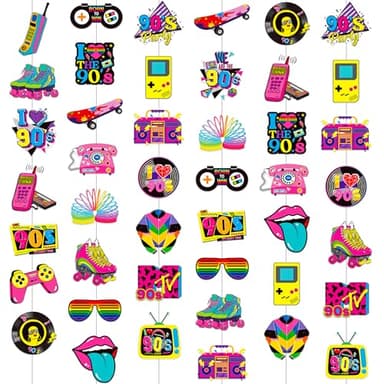 8pcs 90s Party Hanging Decorations 1990s Retro Garlands Back to 90s Party Room Wall Decor 1990s Vintage Birthday Party Supplies Baby Shower Decorations