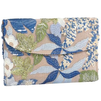 XquiziFit Floral Beaded Clutch Embroidery Sequin Beaded Purse Small Evening Clutch Purses for Women Blue Clutch