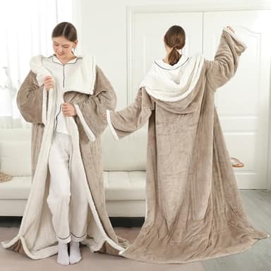 ESTINGO Wearable Electric Throw Heated Blanket, Heated Electric Blanket with Foot Pocket, 6 Heating Levels and 1-4H Auto Off, Heated Hoodie Women for Mom Grandma 50"×70" Light Beige