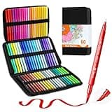 Simetufy 60 Colors Coloring Markers for Adult Coloring Books No Bleeding, Water-Based Dual Tip (Brush and Fine Tip)