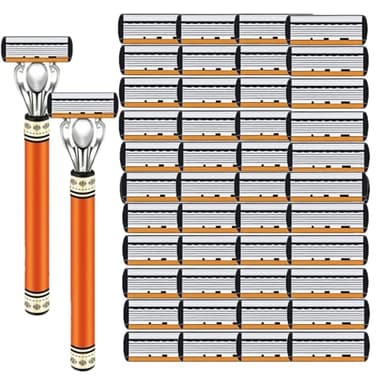 24/48PCS Men's Razor Blade Replacement with Handle, 6-Blade Razor Refills Cartridge Set for Face & Head Shaving, Ultra Sharp Men's Grooming Kit (48 Refills + 2 Handle)
