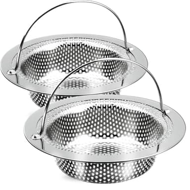 Giramika 2 Pack Kitchen Sink Drain Strainer with Handle, Stainless Steel Large Kitchen Sink Drain Basket Food Catcher, 4.5 inch Diameter, Rust Free