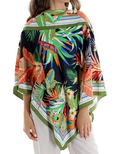 La Fiorentina Tropical Print Spring & Summer Poncho 100% Polyester - Green - One Size (26x26)
