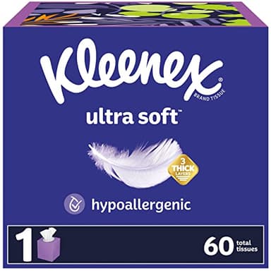 Kleenex Ultra Soft Facial Tissues, Soft Facial Tissue, 1 Cube Box, 60 Tissues per Box, 3-Ply (60 Total Tissues)