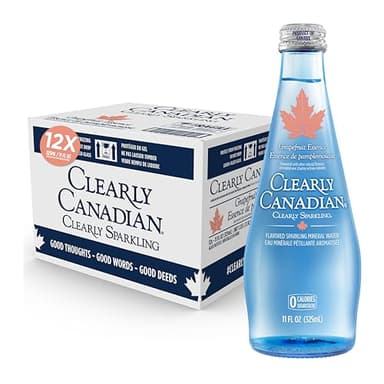 Clearly Canadian Clearly Sparkling Grapefruit Essence Unsweetened Flavored Sparkling Mineral Water, Zero Sugar & Zero Calories, 1 Case (12 Bottles x 325mL)