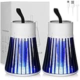 Kittmip 2 Pcs Electric Bug Zapper Bulk Rechargeable Mosquito Killer Fly Zapper Mosquito Trap Outdoor Portable Lamp with USB and Hanging Loop for Home Camp Insect, up to 6 Hours of Battery