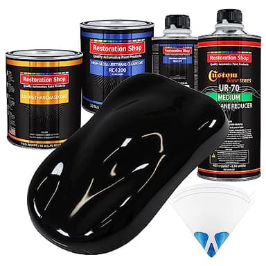 Restoration Shop - Jet Black Urethane Basecoat with Clearcoat Auto Paint - Complete Medium Quart Paint Kit - Professional High Gloss Automotive, Car, Truck Refinish Coating