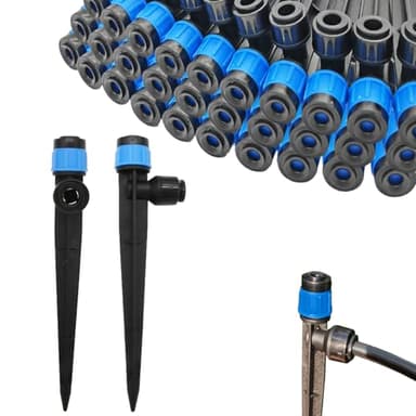 30pcs Drip Irrigation Emitters - Push-to-Quick Connect to 1/4" Tube - Adjustable 360 Degree Drippers Emitters Vortex on 5.5" Stakes-Garden Watering System (Blue Emitters Vortex-30 PCS)