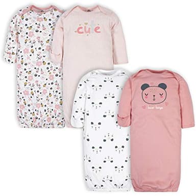 GerberBaby Girls4-Pack Sleeper GownBear Pink0-6 Months