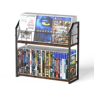PAPAGIFTREE 2-Tier DVD Storage Rack, DVD Shelf for Non-slip Feets, DVD Holder Display with 10lb per Tier, Stores Up to 56 DVDs, Display Organizer Tower for Music Enthusiasts and Collection