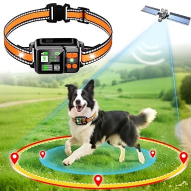 DJNFGQ GPS Wireless Dog Fence System, Electric Dog Fence Using GPS Electric Satellite Technology, IPX7 Waterproof Rechargeable Design, GPS Dog Collar Has 2 Modes Circular and Free-Form Fence