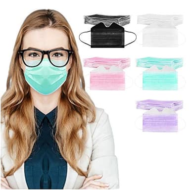 50PC Color Anti-Fog Face_Mask for Glasses Wearers,3 Layer Protection Fabric with Nose Wire ,Keep The Lens Clear,Comfortable and Breathable for Adults Outdoor Holiday Party