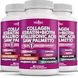 NEW AGE Collagen Pills Biotin Keratin Saw Palmetto Hyaluronic Acid- Vitamin E Folic Acid Pumpkin Seed MSM- 270 Count