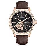 Bulova Men's Classic 3-Hand Automatic Leather Strap Watch, 21-jewels, Hack Feature, Luminous Hands and Markers,Open Aperture and Exhibition Case Back Style: 97A109