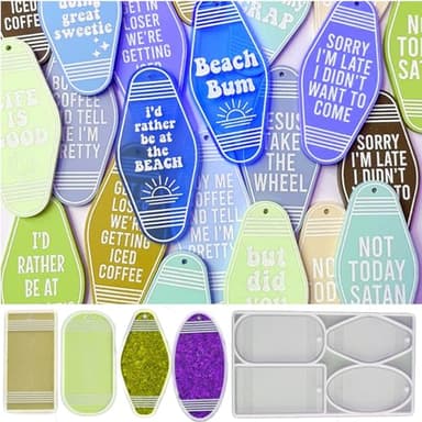 Vintage Blank Hotel Keychain Resin Silicone Mold Motel Dormitory Keychain Bulk Epoxy Casting Mold for DIY Art Craft Jewelry Making Necklaces Bracelet Keychain Pendant Earrings Decoration(4 Designs)