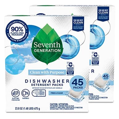 Seventh Generation Dishwasher Detergent Packs Free & Clear Pack of 2 for sparkling dishes Dishwasher tabs 45 count