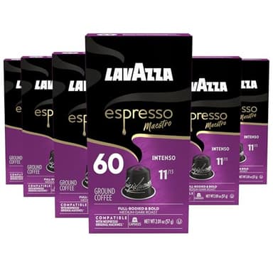 Lavazza Espresso Maestro Intenso Aluminum Capsules Compatible with Nespresso* Original Machines, Medium-Dark Espresso Roast, Arabica and Robusta (60 Capsules)