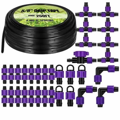 Tondiamo 250' 5/8 Inch Drip Tape Irrigation Tubing Kit 8 Mil 6" Spacing Garden Hose Watering Tube Line Automatic Equipment for Garden Irrigation System Farms, Landscape, Lawn