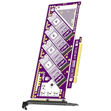JEYI PCIe 5.0 X16 to Quad NVMe M.2 Adapter (45° Angled) PCIe to NVMe Expansion Card, Backwards Compatible with PCIe 4.0/3.0, Requires PCIe Bifurcation, Supports 4 x M.2 2280 SSDs for NVMe RAID Card