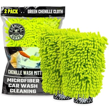 Chemical Guys Chenille Premium Scratch-Free Microfiber Wash Mitt for Car Washing - 2 Pack, Lime Green, Ultra-Soft Car Wash Gloves, Swirl-Free Finish, Safe for Trucks, SUVs, Motorcycles, and More