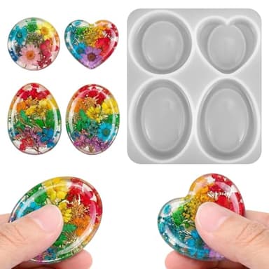 4 Designs Epoxy Resin Molds, Ymapinc DIY Thumb Worry Stone Silicone Molds for Resin Casting, Stone Shapes Silicone Epoxy Mold for Anxiety/Stress Relief/Meditation