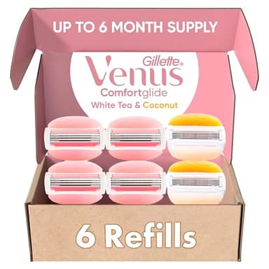 Gillette Venus ComfortGlide White Tea 4 count, with Gillette Venus ComfortGlide plus Olay 2 count, Women's Razor Blade Refills