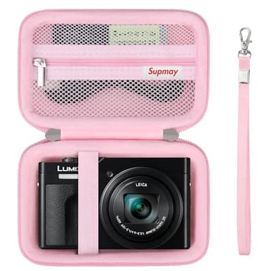 Supmay Camera Case for Panasonic LUMIX ZS99/ ZS300/ TZ99/ LX10/ ZS200D/ ZS200/ ZS80D/ ZS80/ ZS100/ ZS70/ ZS60 Compact 4K Digital Camera, Protective Case Bag with Mesh Pocket for Battery Pack, Pink