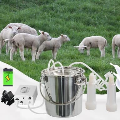 7L Goat Milking Machine,13200mAh Rechargeable Battery & Adjustable Suction Pulsation Vacuum Electric Milker,Portable Automatic Breast Pump with 2 Teat Cups Stainless Steel Bucket for Goats
