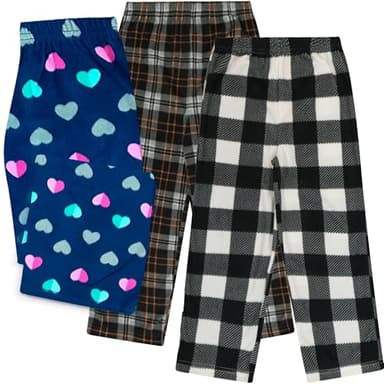 Mad Dog Girl's Pajama Pants - 2/3 Pack, Soft Micro Fleece Fashion Sleepwear Lounge. Sizes: 6-16, 3 Pack, 10-12, Hearts/Buffalo/Black Plaid