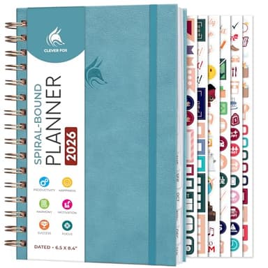 Clever Fox Dated Planner with Tabs 2026 – Weekly & Monthly Spiral Planner with Habit Tracker for Goal Setting & Time Management (Aquamarine)