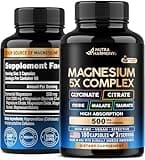 Magnesium Supplement - 5 in 1 Complex | Glycinate | Citrate | Malate | Taurate | Oxide - Made in USA - Stress, Muscle & Heart Support - Vegan, Natural, Non-GMO - 180 Capsules, 2 Month Supply