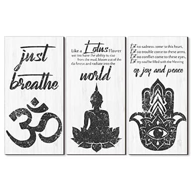Blulu 3 Pcs Buddha Wall Art Spiritual Buddha Quotes Wall Decor Meditation Zen Wooden Hanging Sign Decor for Meditation Room Home Yoga Living Room Bedroom Office Buddhist Decorations