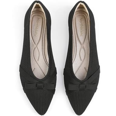 Northblanc Ballet Flats Shoes for Women - Comfortable Casual Dressy Classic Softable Pointed Toe Bow Knit Work Office Shoe Black