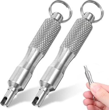 Pluzmecalm 2 PCS Valve Core Removal Tool Keychain, Stainless Steel Tire Valve Stem Tool Portable Valves Core Disassembly for Bicycle Car Motorcycle Repair Tools Install Accessory ﻿