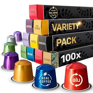 Mixed Variety Pack for Nespresso | 100 Test Winning Aluminum Capsules | 9 Distinctive Italian Flavors | 100% Nespresso Compatible Pods