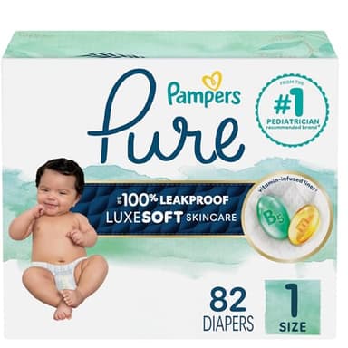 Pampers Pure Protection Baby Diapers, Size 1 (8-14 lbs), 82 Count, Up to 100% Leakproof, Premium Plant-based Skin Protection, Hypoallergenic Soft Diapers