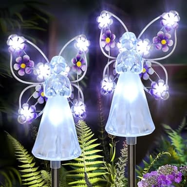 GIGALUMI 2 Pack Angel Solar Lights Outdoor Garden Decor Yard Art
