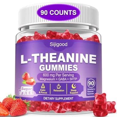 Sijigood 90 Count | L-Theanine Gummies for Kids & Adults - 600mg L Theanine Supplements with Ashwagandha, GABA & 5HTP - Support Natural Relaxation, Calm, Deep Zzz & Stress Relief, Strawberry Flavor