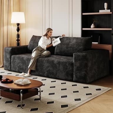 anwickjeff Boneless Sofa, Compressed Sofa Couch in a Box, Deep Seat Couch for Living Room, Bedroom, Conference Room, Apartment, Backrest Pillow, No Assembly (Black, 71")