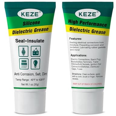 Keze Dielectric Grease Automotive Electrical Grease for Connectors Grasa Dielctrica Battery Terminal Protector Silicone Di Electrical Grease for Ignition Coils Wiring Car Spark Plug, 1 Oz-2 Pack