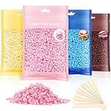 Hard Wax Beads, Professional Wax Beads for Hair Removal 400g Hair Wax with 10 Pcs Wood Sticks for Full Body Brazilian Bikini Face Legs Eyebrow Painless at Home for Woman Men