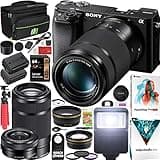 Sony a6100 Mirrorless Camera 4K APS-C ILCE-6100YB with 2 Lens Kit 16-50mm + 55-210mm and Deco Gear Case + Extra Battery + Flash + Wide Angle & Telephoto Lens + Filter Kit + 64GB Accessories Bundle