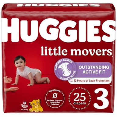 Huggies Size 3 Diapers, Little Movers Baby Diapers, Size 3 (16-28 lbs), 25 Count, Packaging May Vary
