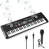 61 key piano keyboard, Electronic Digital Piano with Built-In Speaker Microphone, Portable Keyboard Gift Teaching for Beginners, electric piano for kids, Birthday Gift for Children (Black)
