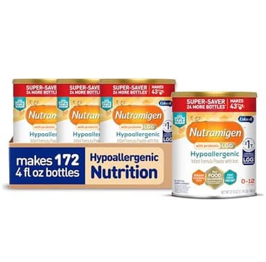 Enfamil Nutramigen Hypoallergenic Baby Formula with Iron, Lactose Free, Colic Relief from Cow's Milk Allergy Starts in 24 Hours, Brain Building DHA, Probiotic LGG for Immune Support, 27.8 Oz, 4 Count