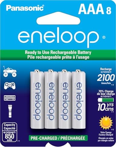 Eneloop Panasonic BK-4MCCA8BA AAA 2100 Cycle Ni-MH Pre-Charged Rechargeable Batteries, 8-Battery Pack