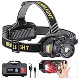LED Headlamp Rechargeable，990000 Lumens Head Lamp with 12 Modes & 90H Long Battery Life & Motion Sensor & IPX7 Waterproof,90° Adjustable Headlight for Outdoor Camping,Cycling,Hiking