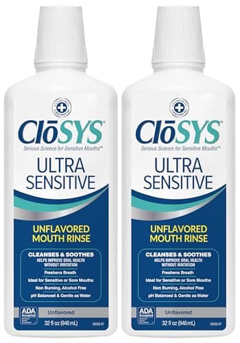 CloSYS Ultra Sensitive Mouthwash, 32 Oz, Pack of 2, Alcohol Free Mouthwash, Unflavored Mouth Wash, Dye Free, pH Balanced, Helps Soothe Entire Mouth