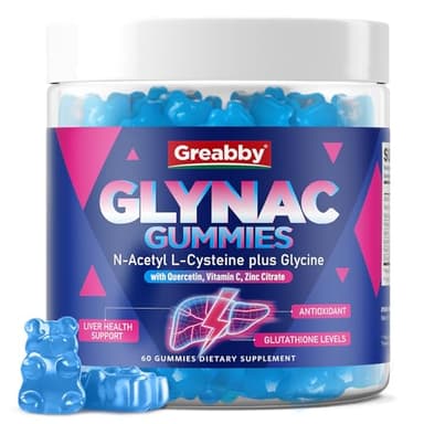 GREABBY Glynac Gummies, Glycine & N-Acetyl Cysteine Supplement for Adults, with Quercetin, Vitamin C & Zinc, Liver & Cellular Support, Glutathione Production, 60 Count