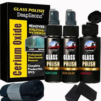 Cerium Oxide Glass Polishing Kit, Windshield Glass Scratch Remover - Restores Clarity & Removes Wiper Marks, Swirls, Water Spots - Complete DIY Kit